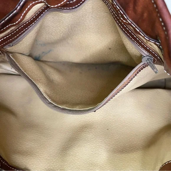 Vintage Pollini Purse Woven Italian Leather Tote Shoulder Bag Brown Brass - Picture 5 of 10